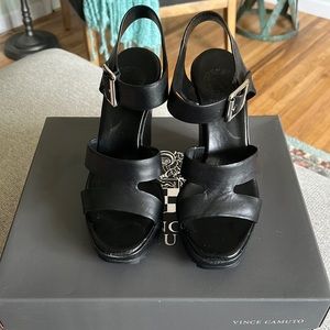 Vince Camuto black leather wedges